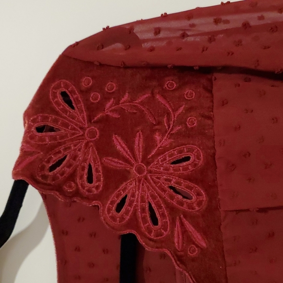 Style & Co. Maroon burgundy eyelet 3/4 sleeve eyelet lined 1X Flowy Boho - Picture 2 of 9